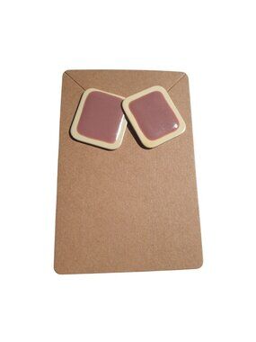 Vintage Square Brown Beige Enamel Stud Earrings Retro Style Minimalist Jewelry